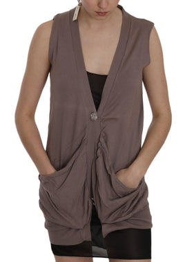 Gilet con cardigan senza maniche in 100% cotone marrone-IT38/XS