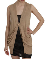 Gilet Top Cardigan Senza Maniche Marrone 100% Cotone-IT40/S