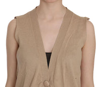 Gilet Top Cardigan Senza Maniche Marrone 100% Cotone-IT40/S