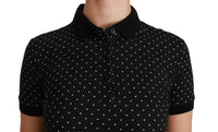 Polo nera con colletto a pois Top in cotone-IT38/XS