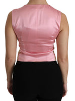 Top camicetta gilet in broccato oro rosa-IT38/XS