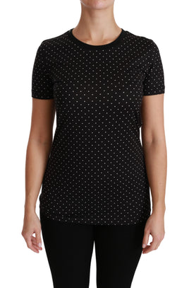 T-shirt nera in cotone girocollo a pois-IT36/XS