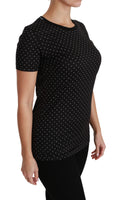 T-shirt nera in cotone girocollo a pois-IT36/XS