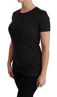 T-shirt nera in cotone girocollo a pois-IT36/XS