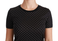 T-shirt nera in cotone girocollo a pois-IT36/XS