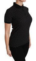 Polo in cotone con colletto a pois nero Top-IT36/XS