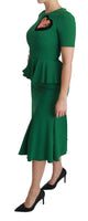 Abito midi in viscosa a sirena con toppa a cuore verde-IT36/XS