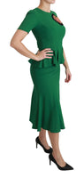 Abito midi in viscosa a sirena con patch cuore verde-IT38/S