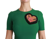 Abito midi in viscosa a sirena con patch cuore verde-IT38/S