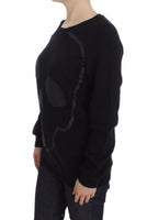 Maglione pullover girocollo con stampa motivo in cotone nero-IT40/S