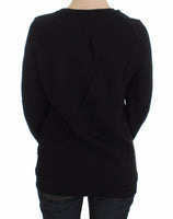 Maglione pullover girocollo con stampa motivo in cotone nero-IT40/S