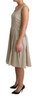 Abito a trapezio in cotone a pois beige-IT38/XS