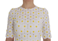 Abito Tubino Ricamo Girasole Bianco-IT38/XS