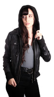 FADCLOSET - Original Hooded Bomber Womens Leather Jacket