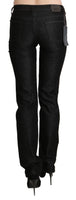 Pantaloni neri skinny slim in denim a vita media-W28