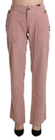 Pantaloni dritti in cotone rosa a vita alta-IT42/M