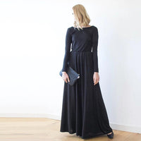 BLUSHFASHION - Original Black Formal Backless Long Sleeve Maxi Dress #1041
