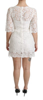 Mini abito con scollo a V in pizzo floreale bianco-IT36/XS