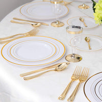 50pcs Gold Rim Plastic Plates-7.5inch Gold Disposable Salad/Dessert Plates-Ideal for Weddings& Parties