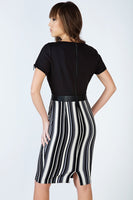 CONQUISTA FASHION - Original Stripe Detail Straight Dress With Zip and Pleather Detail