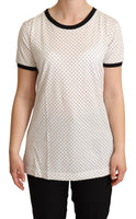 T-shirt bianca in cotone girocollo a pois-IT46/XL