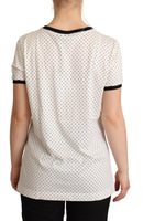 T-shirt bianca in cotone girocollo a pois-IT46/XL