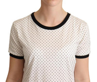 T-shirt bianca in cotone girocollo a pois-IT46/XL