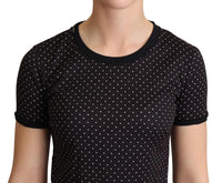 T-shirt nera in cotone girocollo a pois-IT38/XS