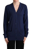 Cardigan Button Down in Lana Vergine Blu-IT42/M