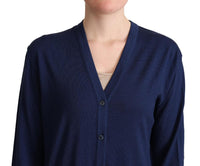 Cardigan Button Down in Lana Vergine Blu-IT42/M