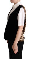 Gilet in cotone nero con stampa leopardata Vest-IT40/S