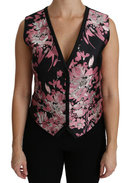 Camicetta Gilet floreale rosa nero Top-IT36/XS