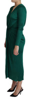 Abito midi in viscosa silhouette aderente verde-IT36/XS