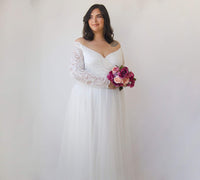 BLUSHFASHION - Original Curvy  Ivory Off the Shoulder Lace Wrap Wedding Dress With Tulle  #1325