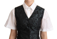 Gilet Floreale Jacquard Nero Verde-IT40/S