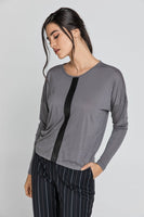 CONQUISTA FASHION - Original Dark Grey Top With Faux Leather Detail