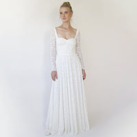 BLUSHFASHION - Original Ivory Sweetheart Lace Wedding Dress With Long Sleeves #1361