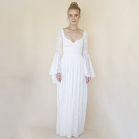 BLUSHFASHION - Original Bohemian Ivory Sweetheart Wedding Dress With Bell Sleeves 1362