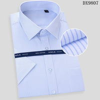 QISHA - Original High Quality Non-Ironing Men Dress Shirt Summer Short Sleeve New Solid Male Clothing Regular Fit Business Shirts White Blue 8XL