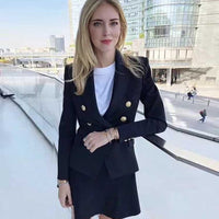 HAGEOFLY - Original Green Blue Yellow Black White Blazer Women Office Formal Double Breasted Buttons Blazer Women Blazers High Quality Drop Ship