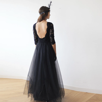 BLUSHFASHION - Original Black Tulle and Lace Maxi Gown 1122