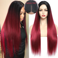 X-Tress Synthetic Lace Part Wig for Black Women Ombre Red Colored Long 28Inch Soft Straight Natural Hair Wigs Natural Looking