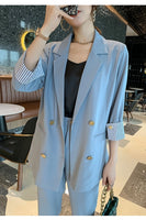 MUSWANNA' S STORE - Original Work Pant Suits OL 2 Piece Sets Double Breasted Long Sleeve Blazer Jacket Oversized Trousers Suit for Women Set Feminino