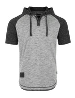 ZIMEGO Short Sleeve Raglan Henley Hoodie Round Bottom Semi Longline T-Shirt