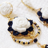 Original Classic Baroque Porcelain Rose Statement Earrings