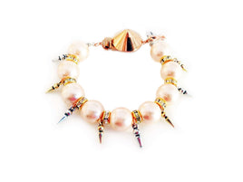 Original Handmade Statement Bracelet With Light Rose Pearls, Swarovski Crystals, Rhinestones and Gold, Silver, Rose Gold Plated