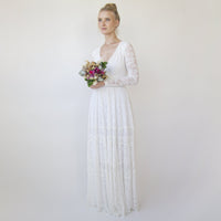 BLUSHFASHION - Original Bohemian Lace Wedding Dress Wrap Neckline With Fringes #1363