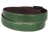 PAUL PARKMAN Men's Crocodile Embossed Calfskin Leather Belt Hand-Painted Green (ID#B02-GRN)