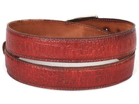 PAUL PARKMAN Men's Croc Embossed Calfskin Belt Reddish (ID#B02-RDH)