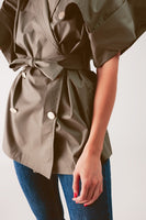 Q2 - Original Belted Jacket With Drop Shoulder in Khaki